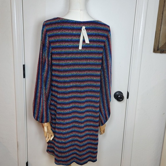Anthropologie Eri + Ali Shimmer Stripe Long Sleeve Dress M Metallic Holiday - Picture 4 of 10